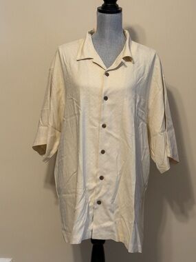 Tommy Bahama Men’s Cream Short-Sleeve Button-Up Shirt Jacket Vintage XL